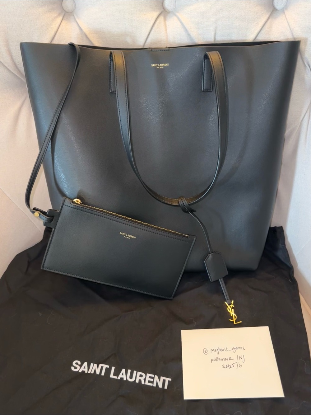 Saint Laurent Black Leather NS Tote with Pouch